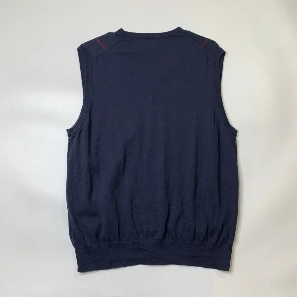 Brooks Brothers Sweater Vest Men L Large Navy Cotton Cashmere Blend V Neck Plaid